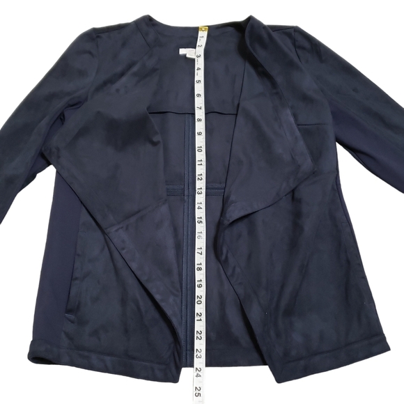 J. Jill Womens Faux Leather Suede Jacket  Blue Draped Open Front Size X-Small - Picture 7 of 11